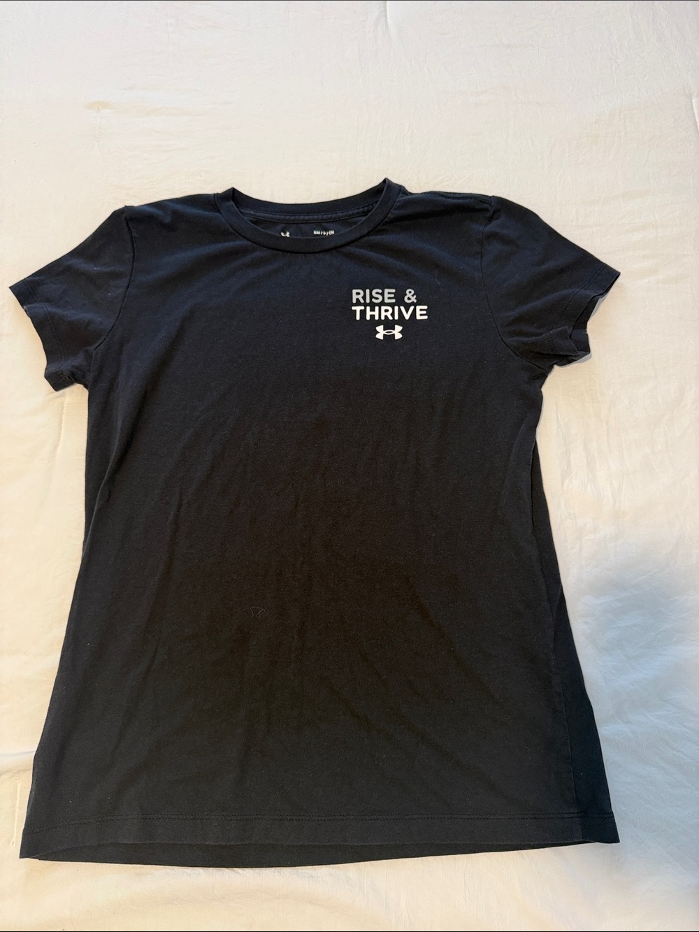 Under Armour Women’s Black Tee with White 'Rise & Thrive' Logo Size Small